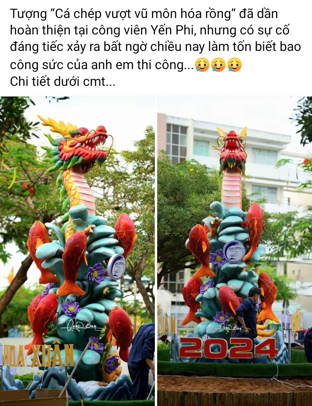 Linh vật rồng ở Nha Trang bốc ch&aacute;y khi đang thi c&ocirc;ng- Ảnh 1.