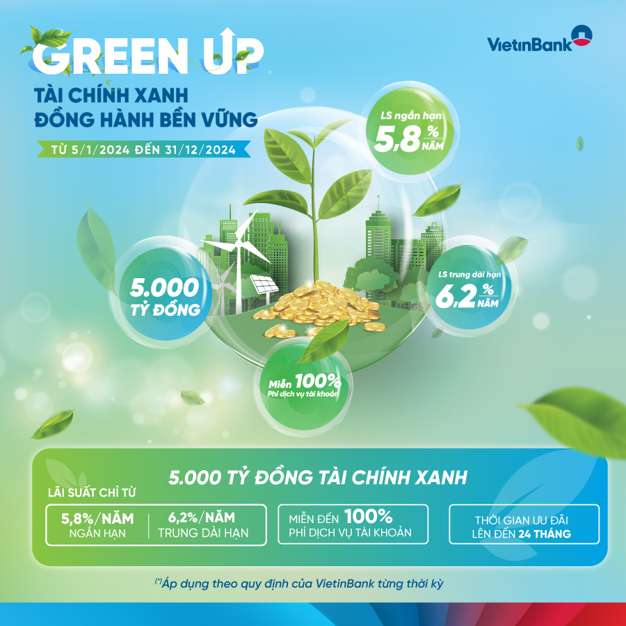 VietinBank ra mắt g&oacute;i t&agrave;i ch&iacute;nh xanh GREEN UP, đồng h&agrave;nh c&ugrave;ng doanh nghiệp ph&aacute;t triển bền vững- Ảnh 1.