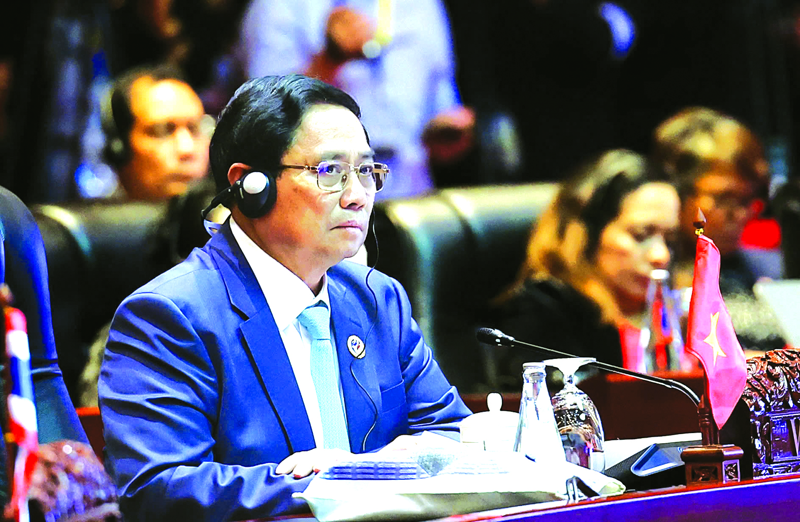Thủ tướng Phạm Minh Chính phát biểu tại Hội nghị Cấp cao ASEAN+3 (Nhật Bản, Hàn Quốc, Trung Quốc), chiều 10-10 Ảnh: TTXVN