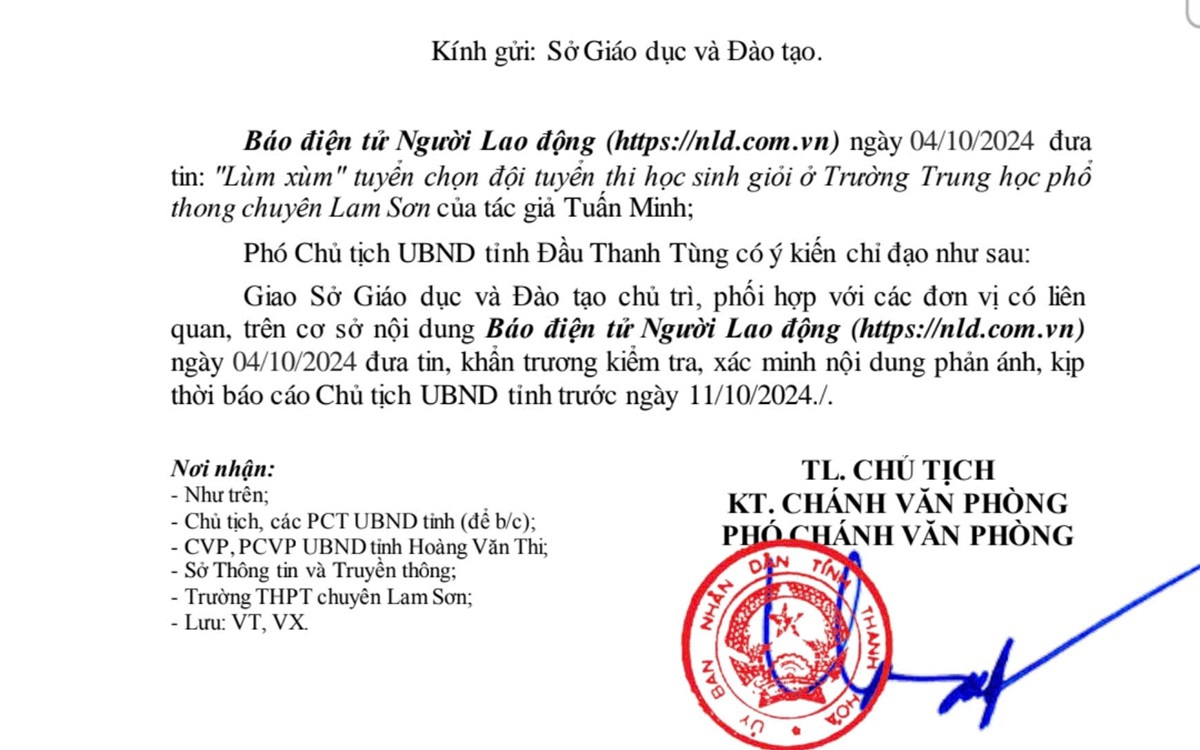 Vụ "lùm xùm" ở Trường THPT chuyên Lam Sơn: Tỉnh Thanh Hóa chỉ đạo làm rõ