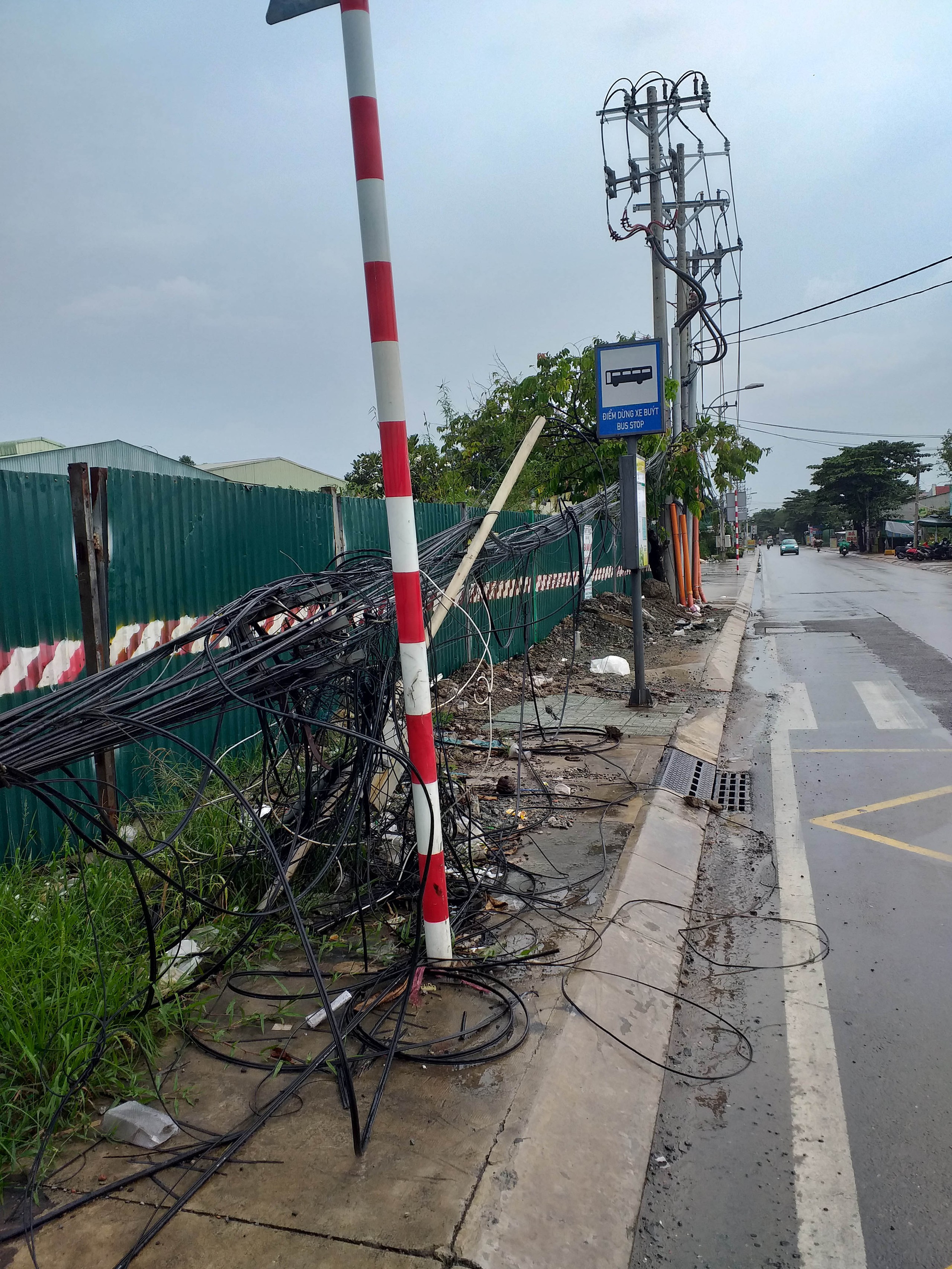 Dây cáp viễn thông chiếm hết điểm dừng xe buýt- Ảnh 1.