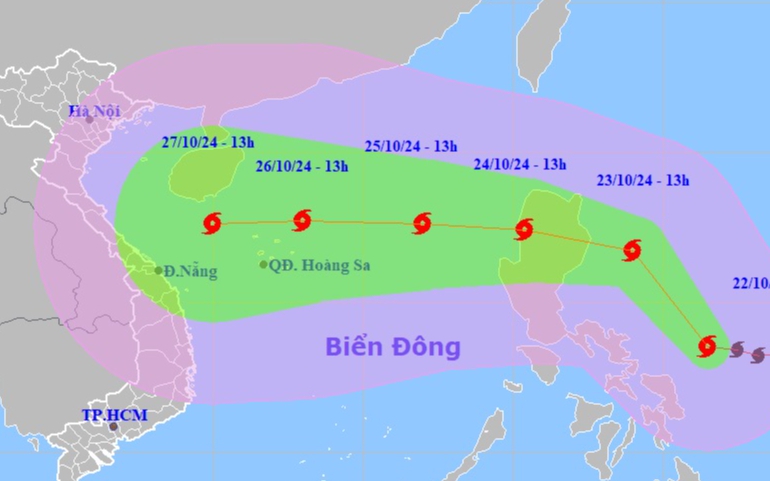 Bão Trami sẽ giật cấp 14, sóng biển cao 6-8 m, hướng vào Việt Nam