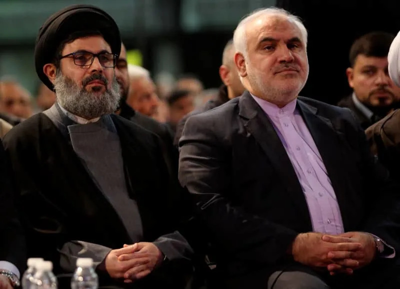 Pro-Iranian Lebanese Hezbollah top official Hashem Safieddine (L) and Iranian ambassador to Lebanon Mohammad Fathali attend a memorial ceremony in Beirut southern suburb. Hashem Safieddine, the most prominent successor to the Hezbollah militia leader in Lebanon, Hassan Nasrallah, who was killed by Israel, has also been killed, the Israeli military said on Tuesday. Marwan Naamani/dpa