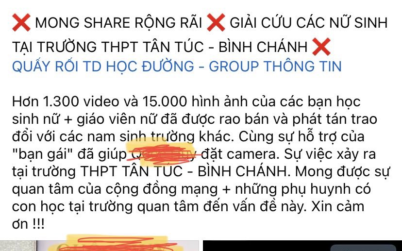 Trường THPT Tân Túc nói gì về thông tin hàng ngàn clip nữ sinh bị quay lén trong nhà vệ sinh?