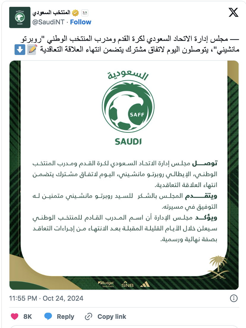 Ả Rập Saudi thi đấu kém cỏi, Roberto Mancini bị cách chức HLV trưởng- Ảnh 4.