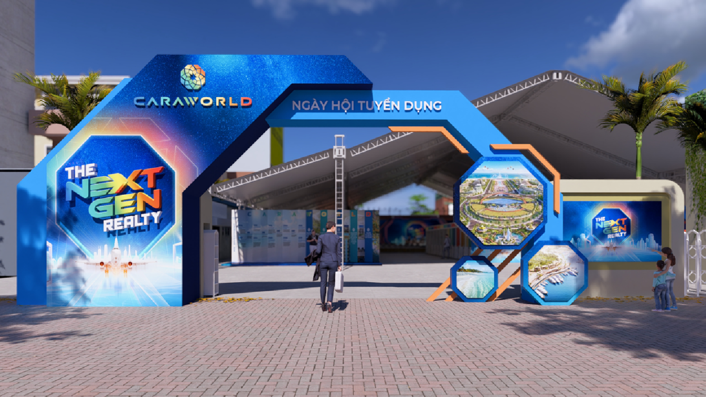 A person walking in front of a sign Description automatically generated