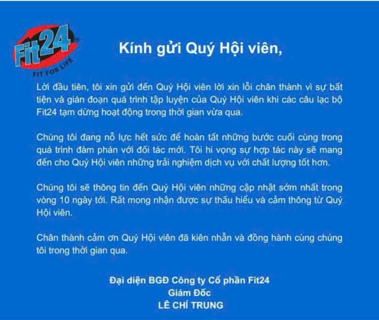 Diễn biến mới vụ chuỗi phòng tập Fit24 sau 3 tuần đóng cửa - Ảnh 1.
