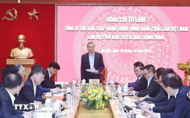 Tổng B&iacute; thư T&ocirc; L&acirc;m l&agrave;m việc với Ban Tuy&ecirc;n gi&aacute;o Trung ương - Ảnh 1.