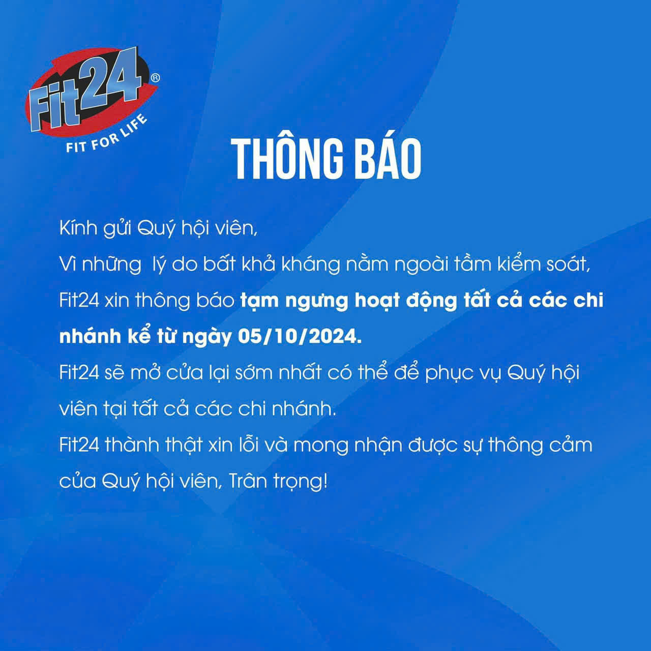 Chuỗi ph&ograve;ng tập Fit24 tạm ngừng hoạt động, h&agrave;ng trăm gymer t&aacute; hỏa- Ảnh 1.