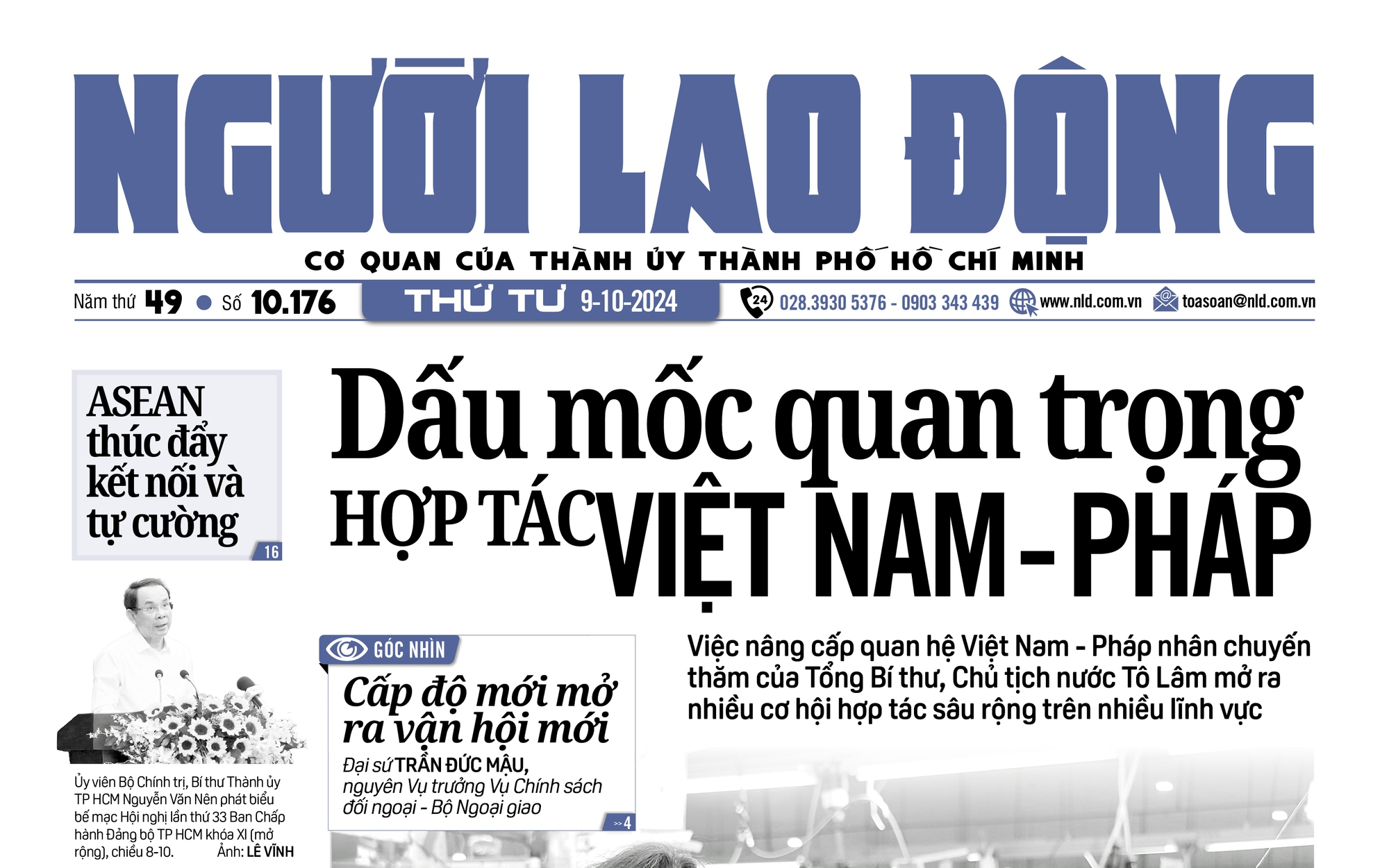 Báo in ngày 9-10: Dấu mốc quan trọng hợp tác 
Việt Nam – Pháp