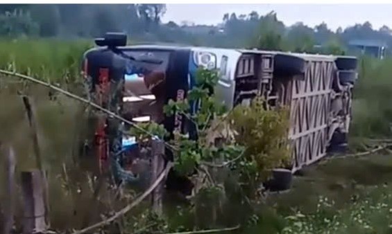 Xe kh&aacute;ch lao xuống ruộng lật ngang, 2 h&agrave;nh kh&aacute;ch tử vong- Ảnh 1.