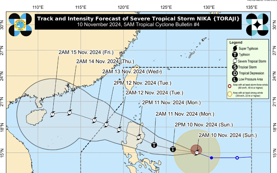 Bão Toraji gần Philippines mạnh lên nhanh chóng, di chuyển nhanh