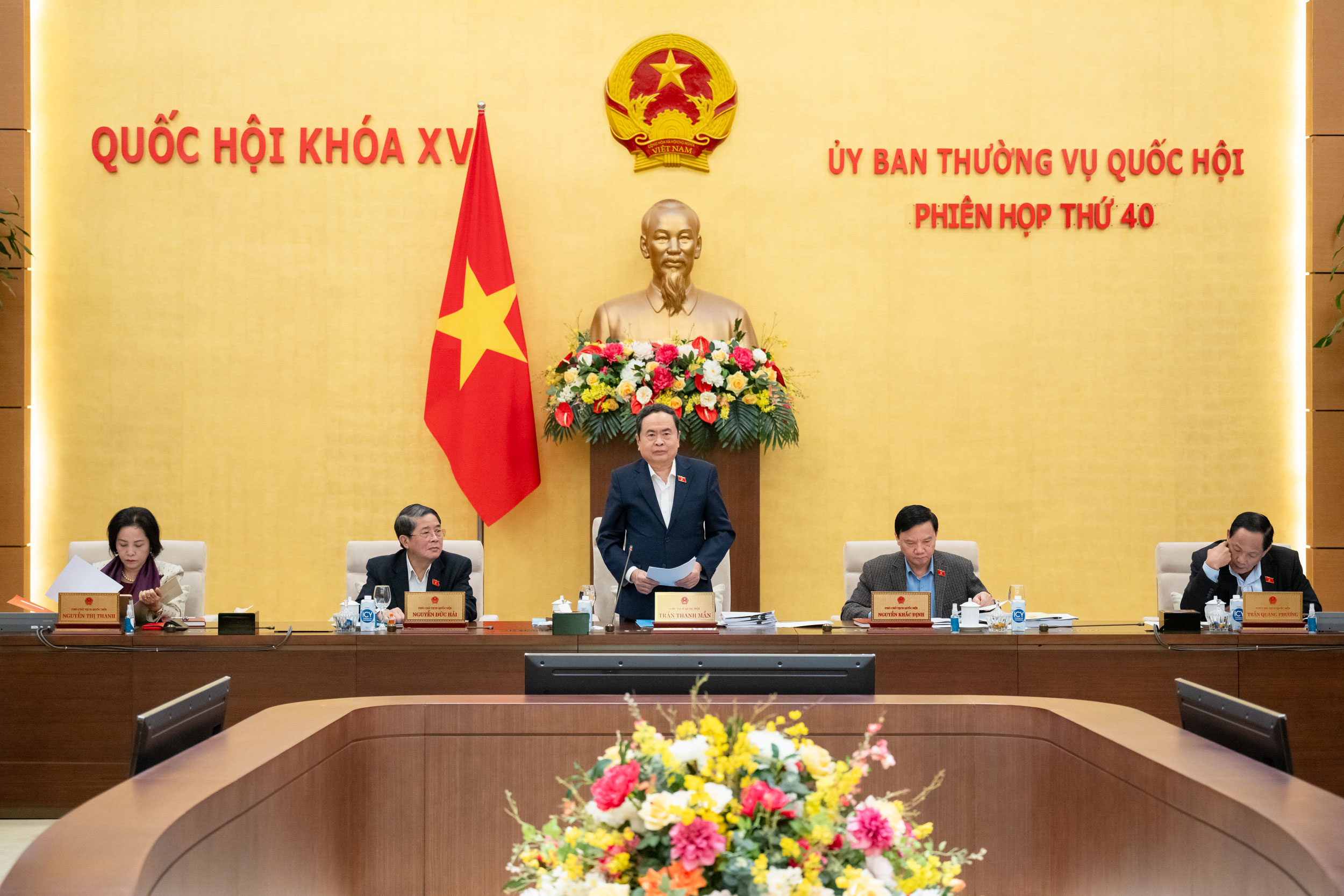 Chủ tịch Quốc hội Trần Thanh Mẫn phát biểu tại phiên họp thứ 40 của Ủy ban Thường vụ Quốc hội. Ảnh: PHẠM THẮNG