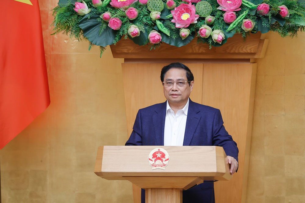 Thủ tướng Phạm Minh Ch&iacute;nh ph&aacute;t biểu chỉ đạo tại hội nghị. Ảnh: NHẬT BẮC