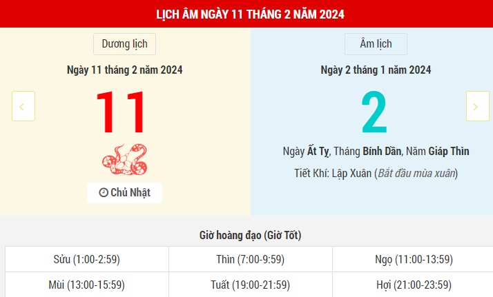 Lịch &Acirc;m h&ocirc;m nay (11-2): M&ugrave;ng 2 Tết v&agrave; những th&ocirc;ng tin tham khảo- Ảnh 1.