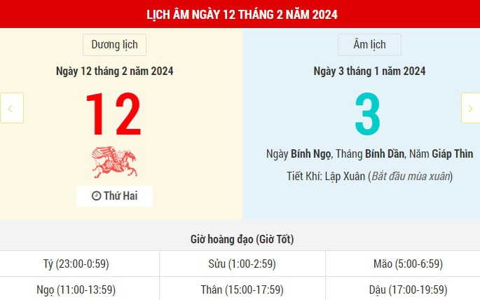Lịch Âm hôm nay (12-2): Mùng 3 Tết, ngày tốt để làm nhiều việc