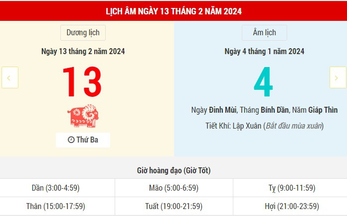 Lịch Âm hôm nay (13-2): Mùng 4 Tết, ngày rất tốt!
