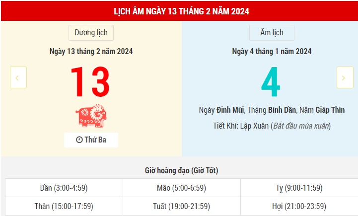 Lịch Âm hôm nay (13-2): Mùng 4 Tết, ngày rất tốt!- Ảnh 1.