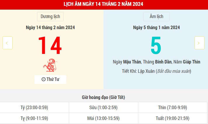 Lịch Âm hôm nay (14-2): Mùng 5 Tết và những thông tin liên quan- Ảnh 1.