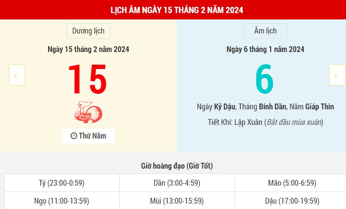 Lịch Âm hôm nay (15-2) những thông tin tham khảo- Ảnh 1.