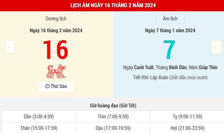 Lịch Âm hôm nay (16-2) và những thông tin cần biết- Ảnh 1.