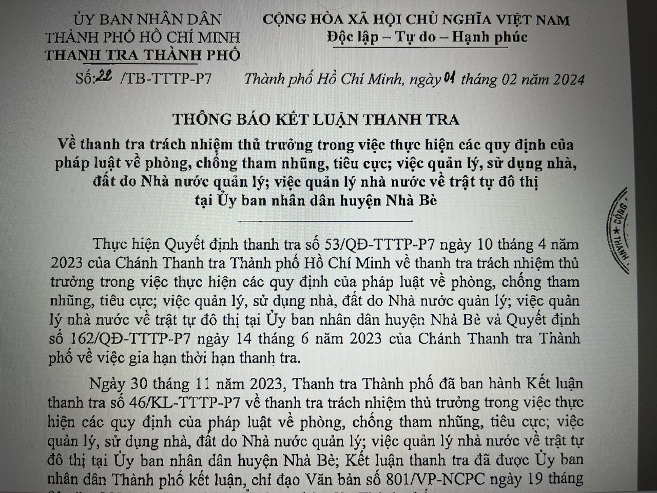 V&igrave; sao thanh tra tr&aacute;ch nhiệm tại UBND huyện Nh&agrave; B&egrave;?- Ảnh 1.