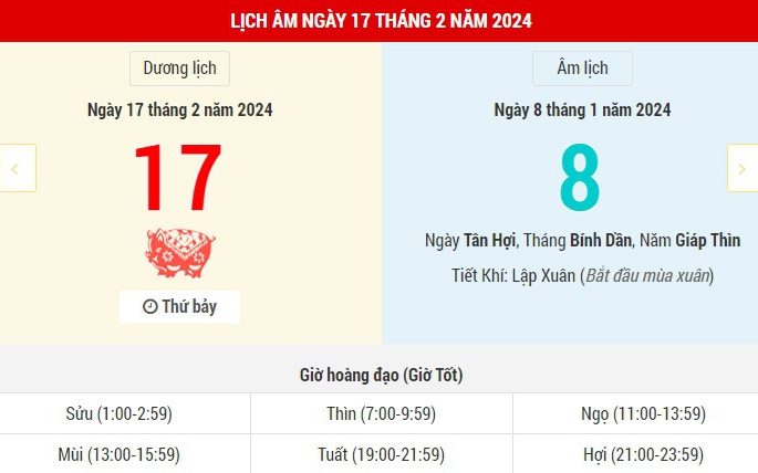 Lịch Âm hôm nay (17-2) và những thông tin liên quan