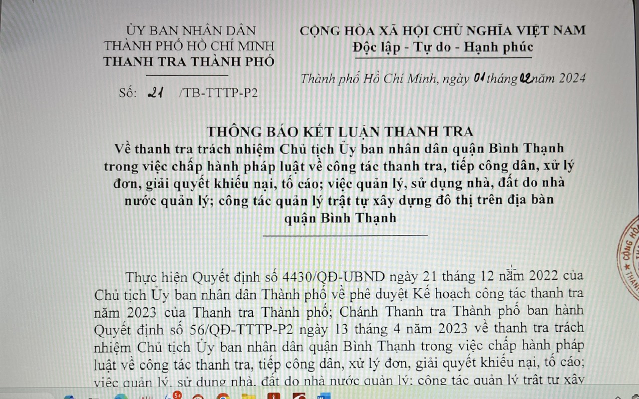 Kiểm điểm nhiều tập thể, cá nhân liên quan sai phạm ở quận Bình Thạnh
