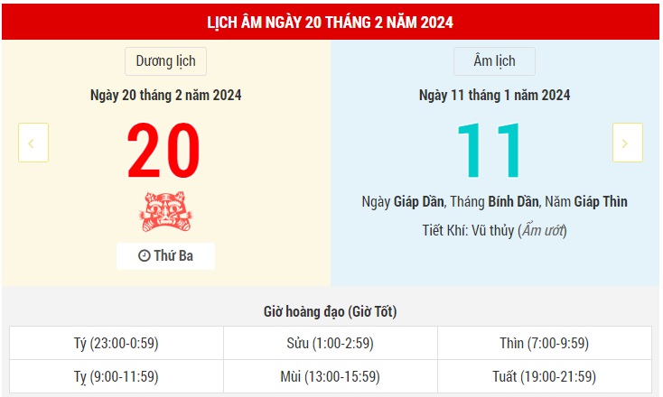 Lịch Âm hôm nay (20-2) và những thông tin tham khảo- Ảnh 1.