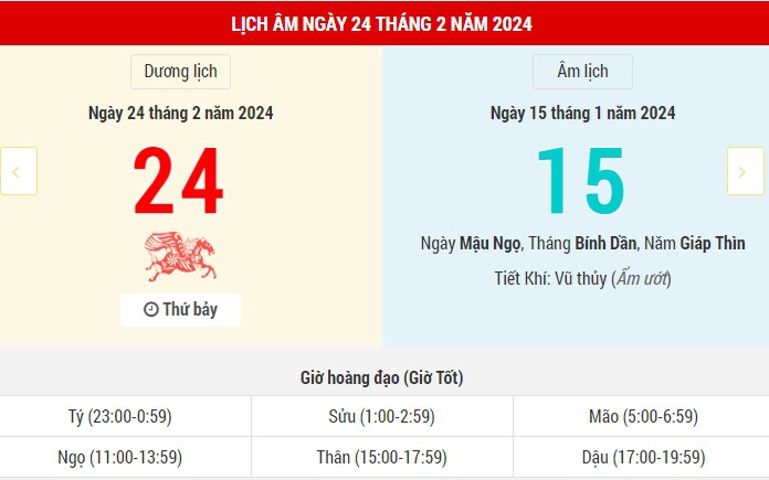 Lịch Âm hôm nay (24-2): Rằm tháng Giêng - Tết Nguyên tiêu và thông tin tham khảo