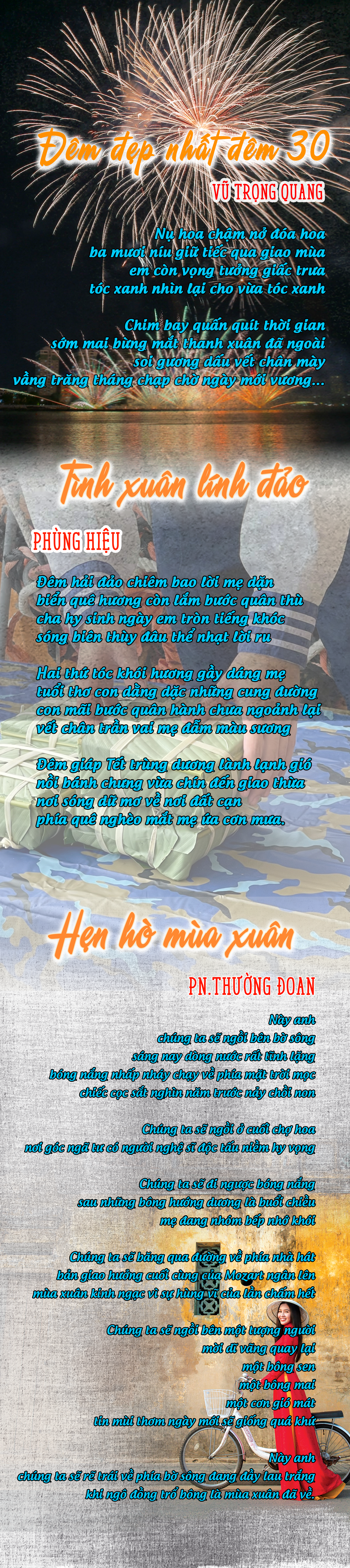 Ba b&agrave;i thơ "Đ&ecirc;m đẹp nhất đ&ecirc;m 30", "T&igrave;nh xu&acirc;n l&iacute;nh đảo", "Hẹn h&ograve; m&ugrave;a xu&acirc;n"- Ảnh 1.
