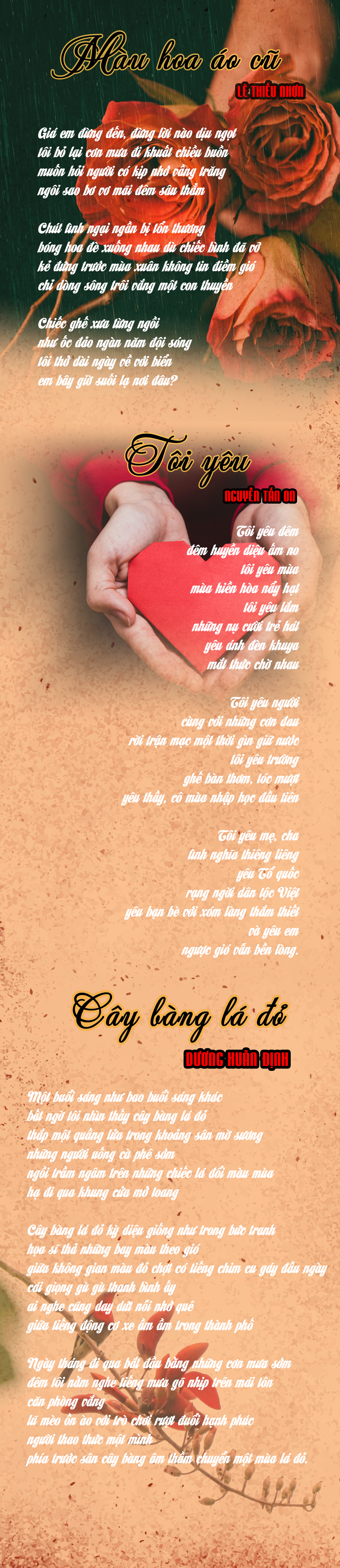 Ba bài thơ "Màu hoa áo cũ" , "Tôi yêu" , "Cây bàng lá đỏ"- Ảnh 1.