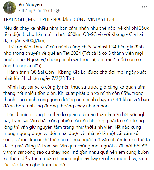 Chủ xe VinFast VF 6 bất ngờ với chi ph&iacute; nhi&ecirc;n liệu chỉ bằng 20% xe xăng- Ảnh 4.