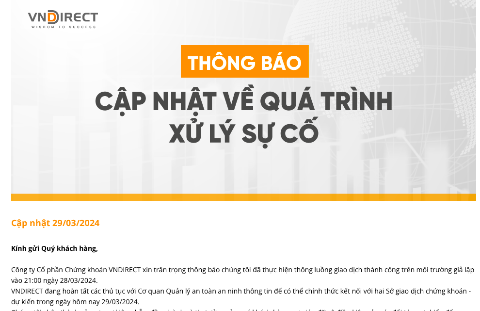VNDIRECT c&ocirc;ng bố ng&agrave;y giao dịch trở lại sau sự cố sập hệ thống - Ảnh 1.