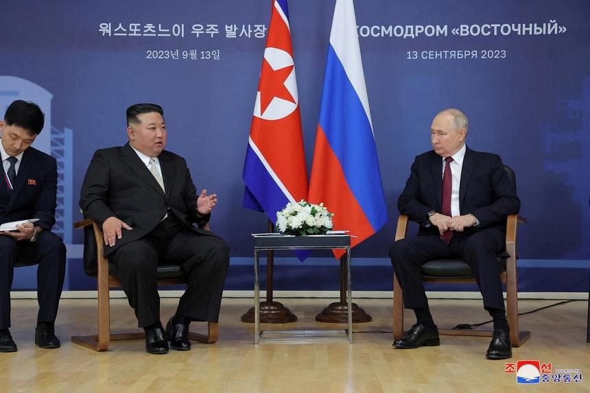 L&atilde;nh đạo Triều Ti&ecirc;n Kim Jong-un v&agrave; Tổng thống Nga Vladimir Putin. Ảnh: Reuters