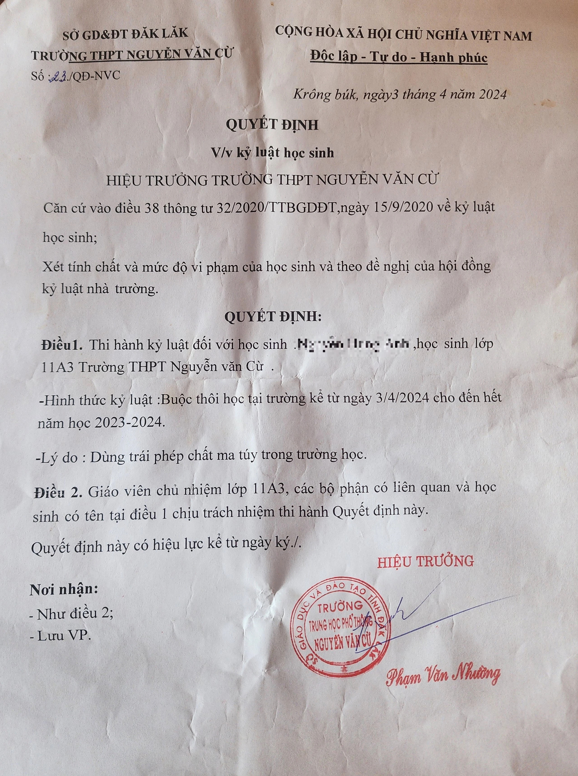 Kiểm tra lại to&agrave;n bộ vụ buộc th&ocirc;i học 2 học sinh d&ugrave; x&eacute;t nghiệm &acirc;m t&iacute;nh với ma t&uacute;y- Ảnh 2.