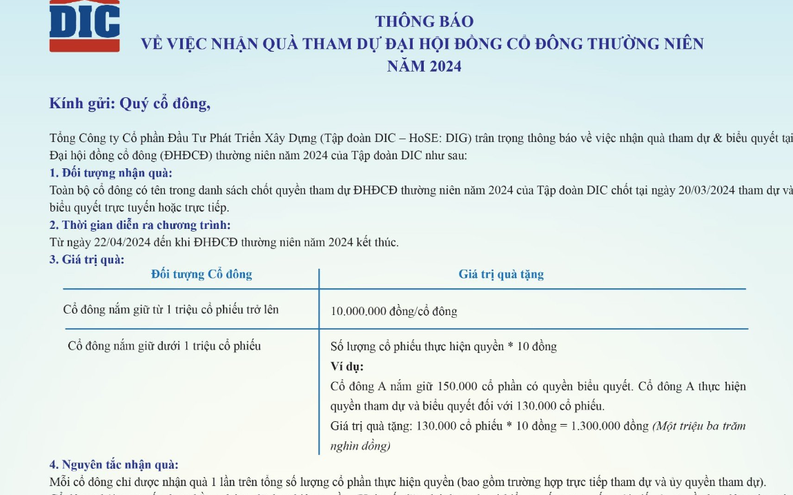 Doanh nghiệp tặng 10 triệu đồng cho cổ đông dự đại hội thường niên