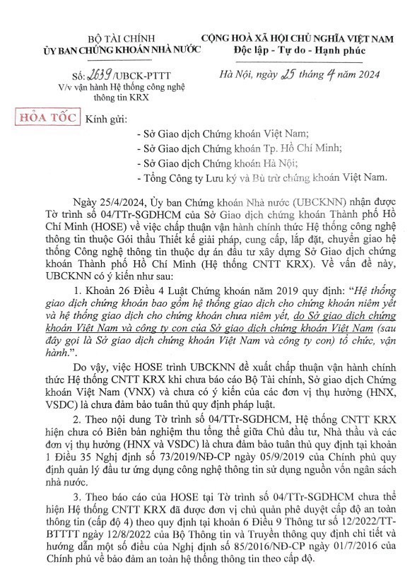Ủy ban Chứng khoán: Chưa đủ cơ sở vận hành hệ thống KRX vào ngày 2-5- Ảnh 1.