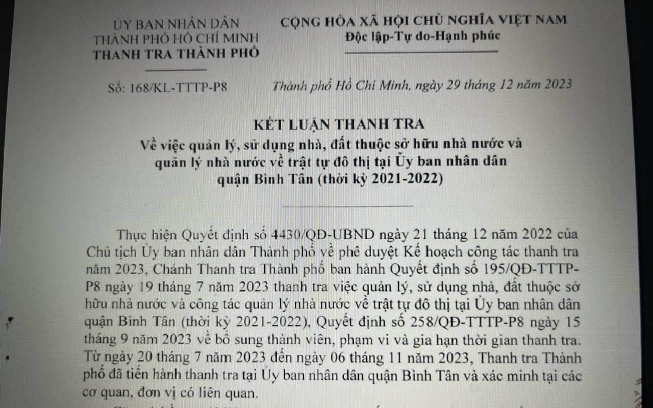 Thiếu sót trong quản lý, sử dụng nhà, đất thuộc sở hữu nhà nước ở Bình Tân