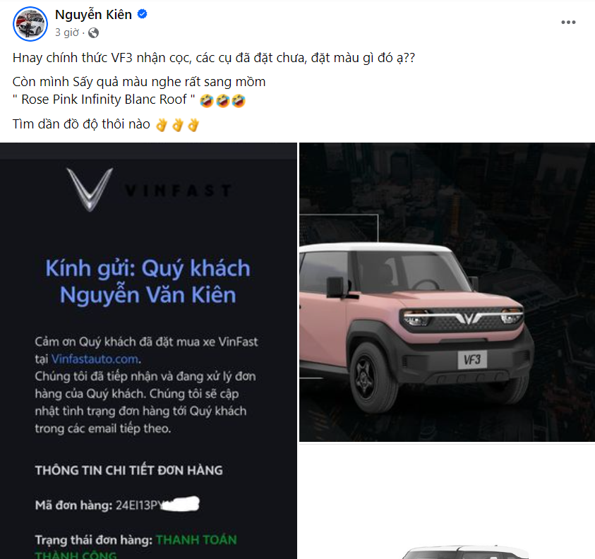Dân mạng đua nhau khoe hóa đơn đặt cọc xe điện VF3- Ảnh 4.