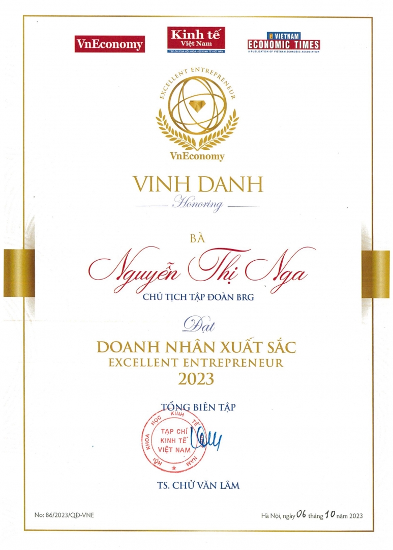 Tập đo&agrave;n BRG v&agrave; Madam Nguyễn Thị Nga được vinh danh tại Giải thưởng Thương hiệu Mạnh Việt Nam- Ảnh 1.