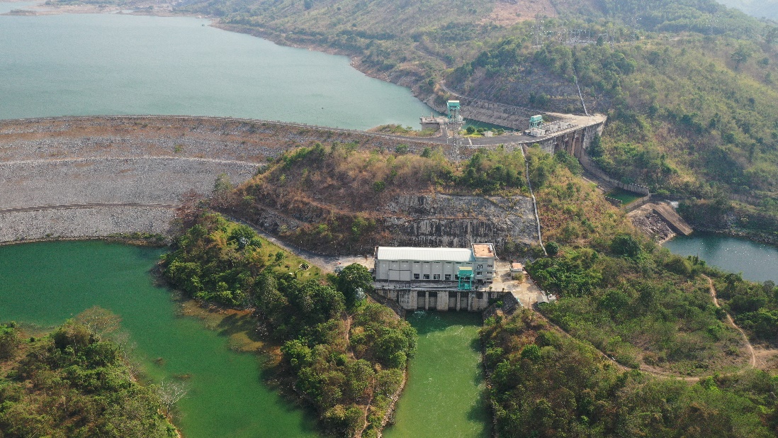 A high angle view of a dam Description automatically generated