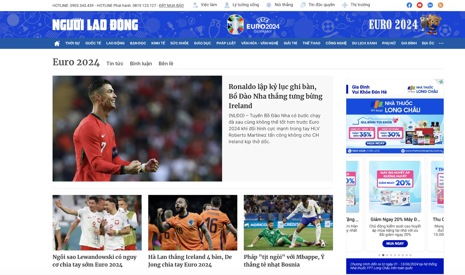 Chuy&ecirc;n mục Euro 2024 tr&ecirc;n B&aacute;o Người Lao Động điện tử sẵn s&agrave;ng phục vụ bạn đọc Ảnh: NLĐO