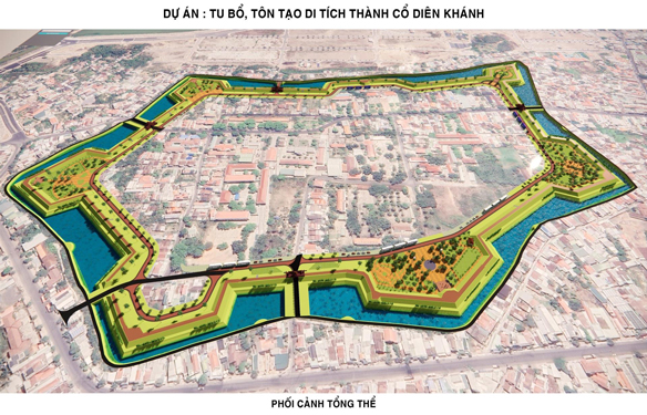 Phối cảnh tổng thể dự &aacute;n &ldquo;Tu bổ, t&ocirc;n tạo di t&iacute;ch th&agrave;nh cổ Di&ecirc;n Kh&aacute;nh&rdquo;