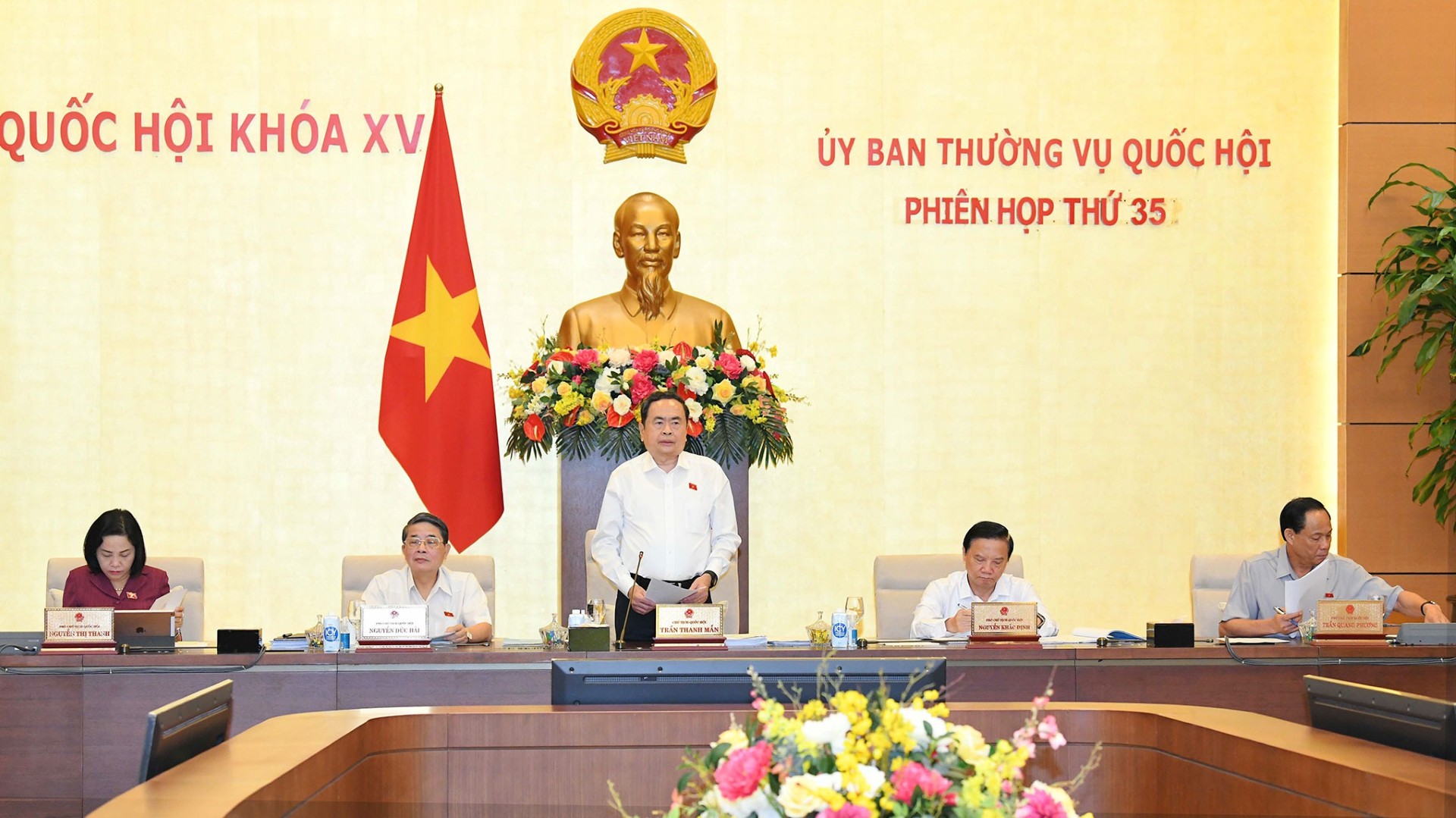 Chủ tịch Quốc hội Trần Thanh Mẫn ph&aacute;t biểu khai mạc phi&ecirc;n họp thứ 35 Ảnh: L&acirc;m Hiển