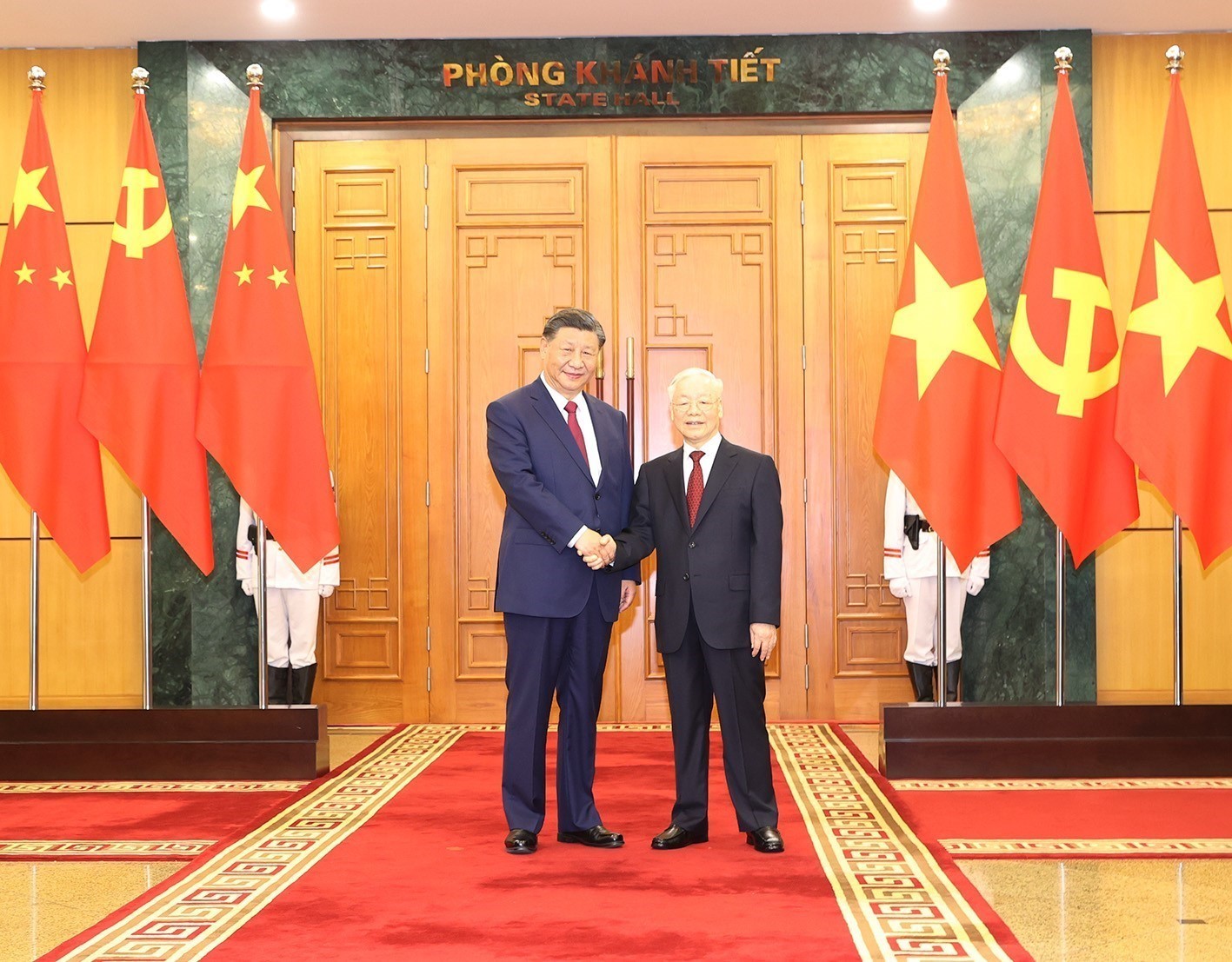 Chiều 12-12-2023, Tổng B&iacute; thư Nguyễn Ph&uacute; Trọng đ&oacute;n, hội đ&agrave;m với Tổng B&iacute; thư, Chủ tịch nước Trung Quốc Tập Cận B&igrave;nh trong chuyến thăm cấp Nh&agrave; nước tới Việt NamẢnh: TTXVN