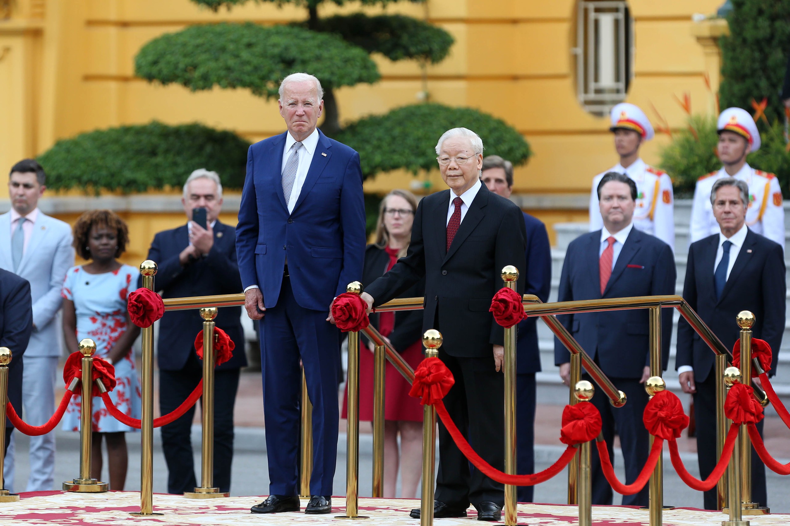 Tổng B&iacute; thư Nguyễn Ph&uacute; Trọng v&agrave; Tổng thống Mỹ Joe Biden trong chuyến thăm Việt Nam v&agrave;o th&aacute;ng 9-2023 Ảnh: HO&Agrave;NG TRIỀU