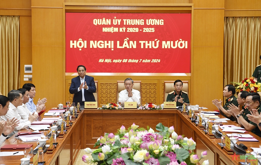 Chủ tịch nước T&ocirc; L&acirc;m, Thủ tướng Phạm Minh Ch&iacute;nh dự Hội nghị Qu&acirc;n ủy Trung ương- Ảnh 2.