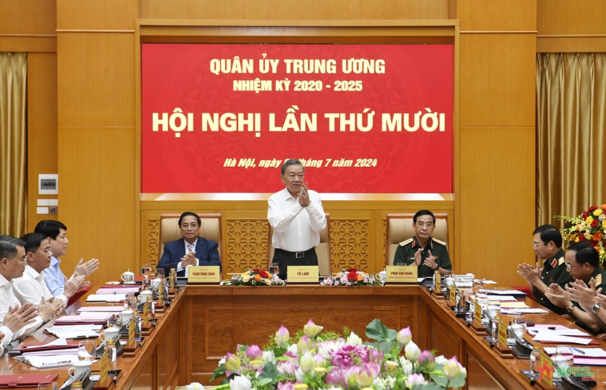 Chủ tịch nước T&ocirc; L&acirc;m, Thủ tướng Phạm Minh Ch&iacute;nh dự Hội nghị Qu&acirc;n ủy Trung ương- Ảnh 1.