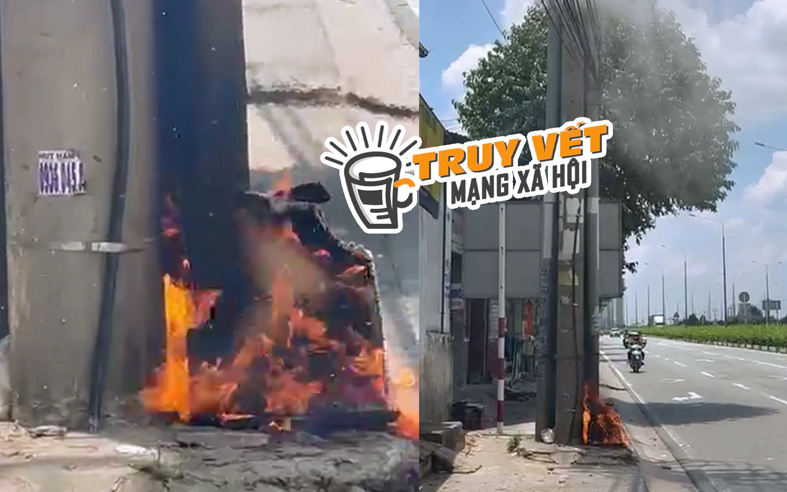 CLIP: Phát hoảng người đàn ông đốt rác ngay cột điện